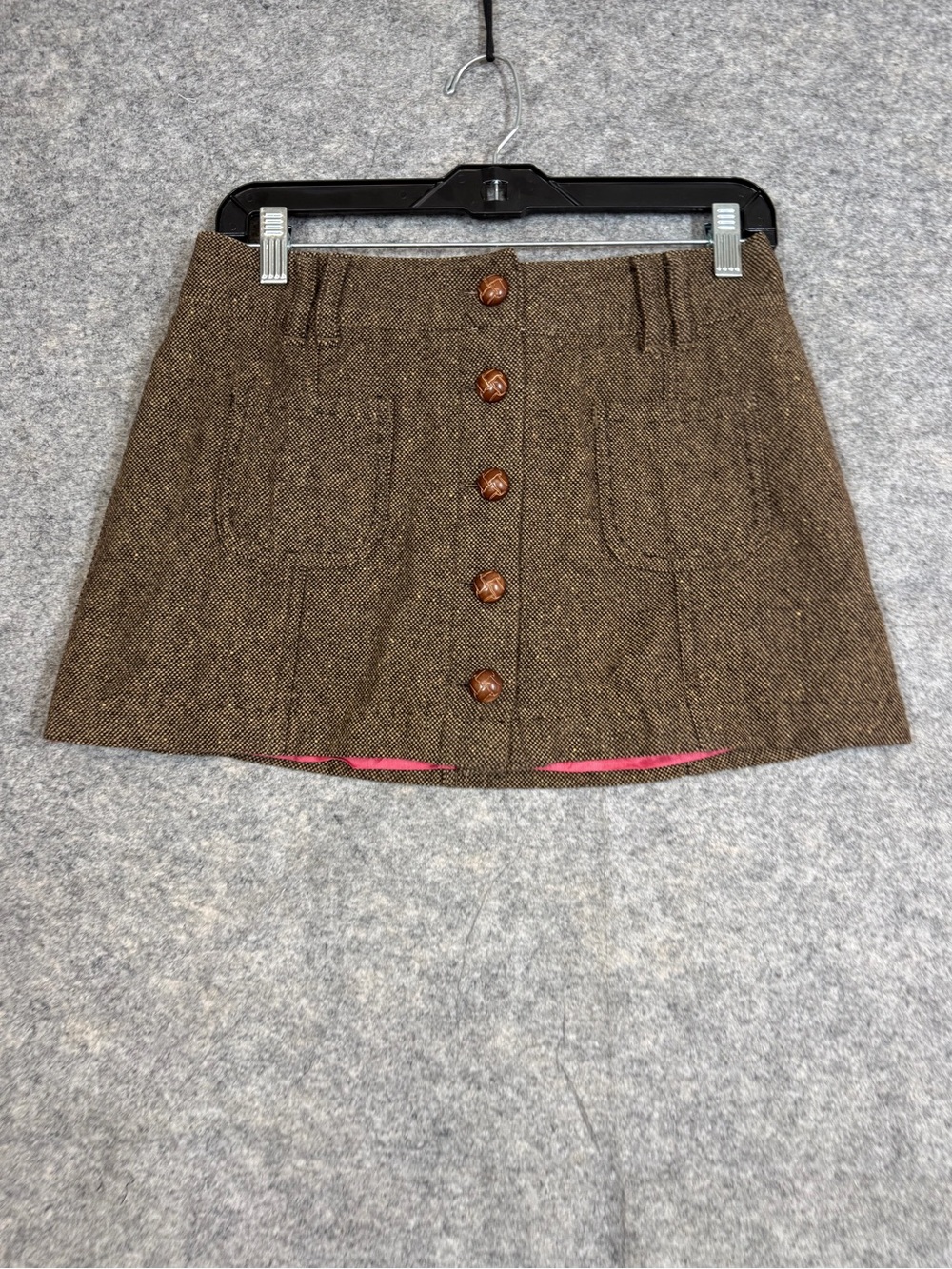 Vintage Y2K Preppy American Eagle Wool Tweed Mini Skirt Brown Size 4 Academia
